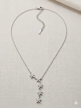 Silver Floral Drop Necklace — Elegant Silver Tone Necklace